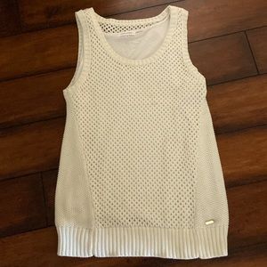Sleeveless knitl top with separate tank underneath!28” long! Can be also a vest!